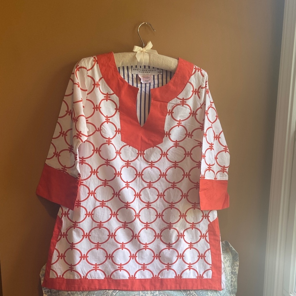 Gretchen Scott Designs Red and White Tunic